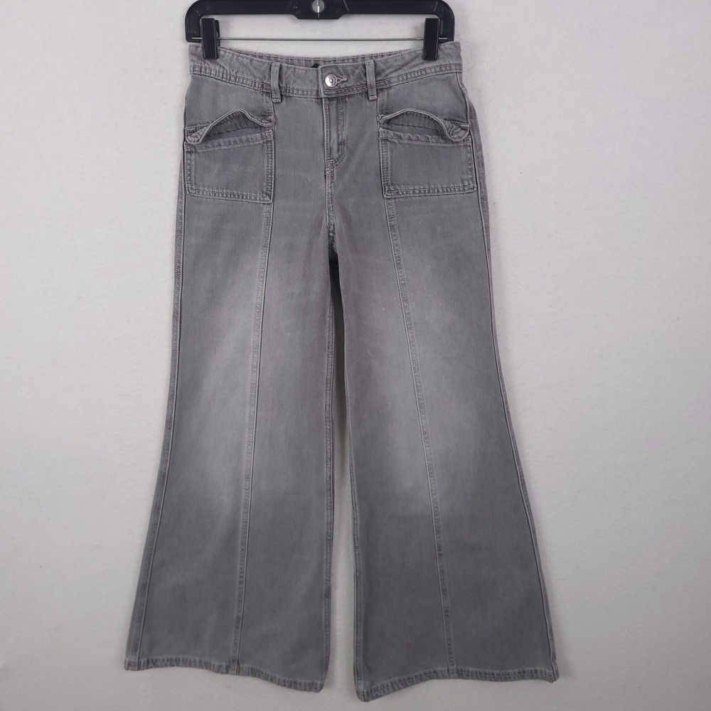 H&M Divided Wide Leg Y2K Jeans Womens 2 Gray Utility Seam Detail High Rise Denim